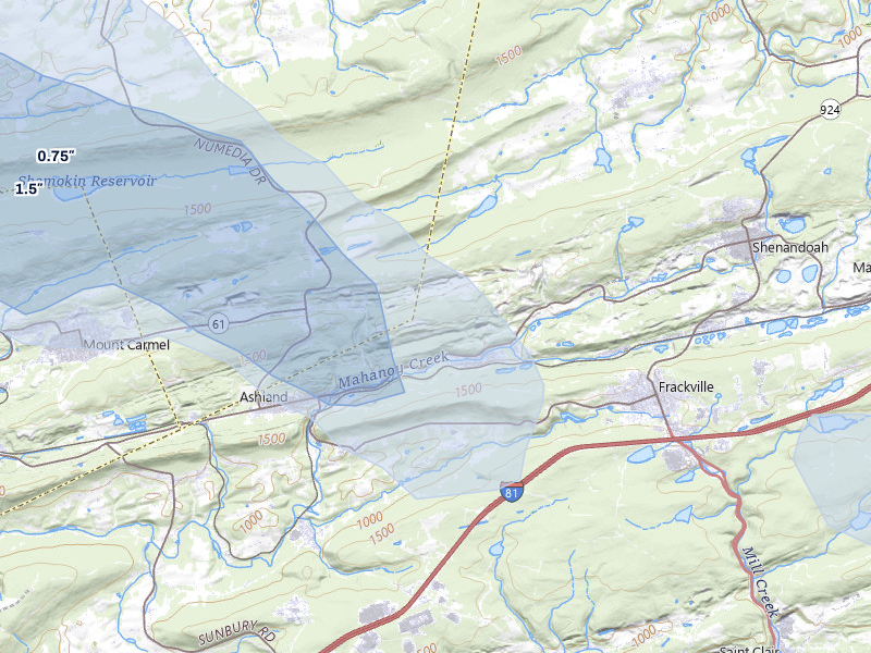NEXRAD radar-signature map of the hail storm over Girardville, PA on Jul 3, 2026