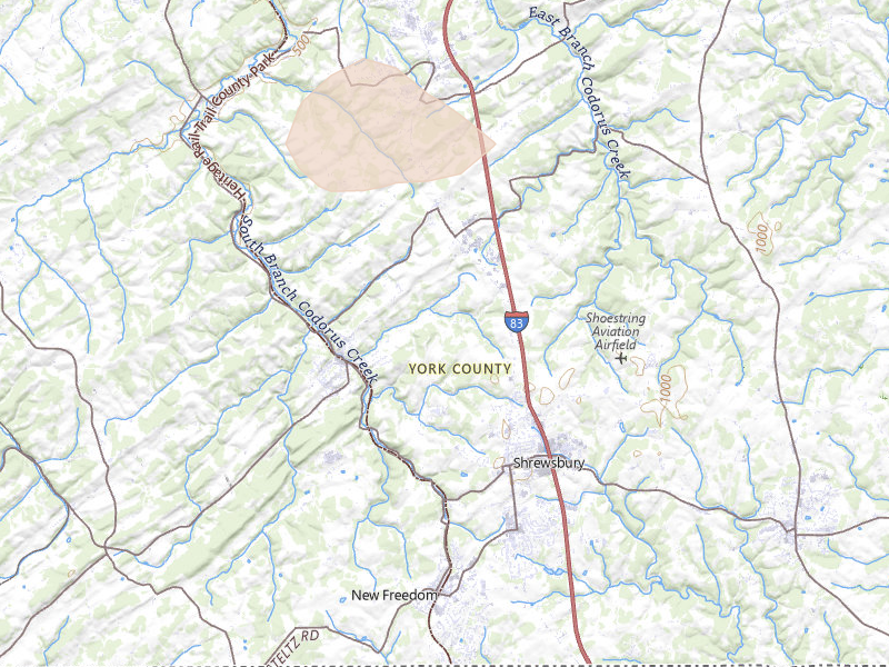 Radar-estimated hail-size map of the storm over Glen Rock, PA on Aug 10, 2026