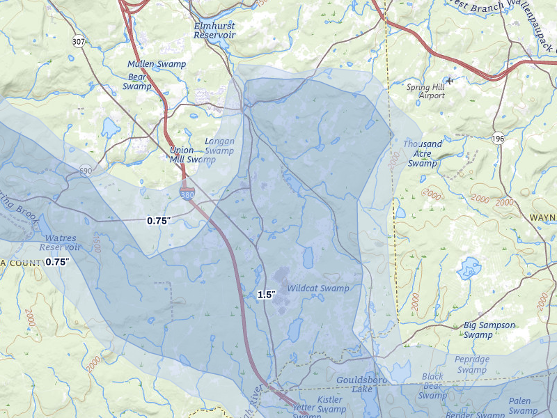 NEXRAD radar-signature map of the hail over Gouldsboro, PA