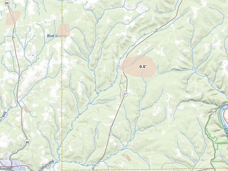 Radar-estimated hail-size map of the storm over Grand Valley, PA