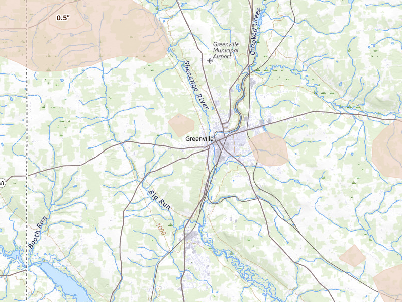 Radar-estimated hail-size map of the storm over Greenville, PA on Sep 2, 2026