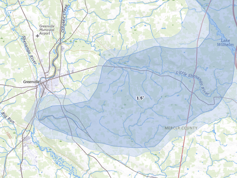 NEXRAD radar-signature map of the hail storm over Greenville, PA on Sep 2, 2026