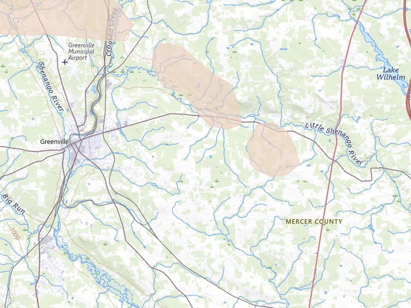 Radar-estimated hail-size map of the storm over Greenville, PA on Sep 3, 2026