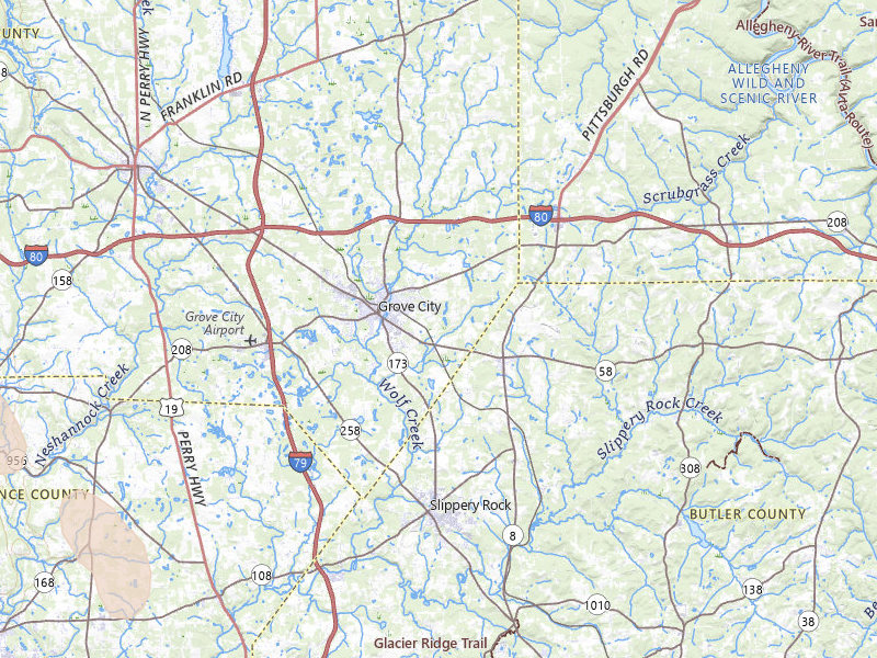 Radar-estimated hail-size map of the storm over Grove City, PA on Jul 10, 2026