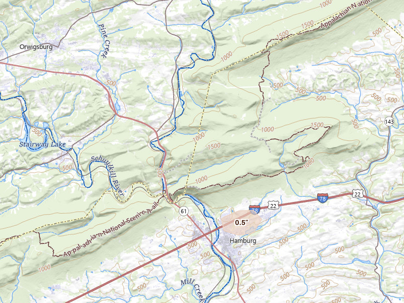 Radar-estimated hail-size map of the storm over Hamburg, PA on Jun 11, 2026