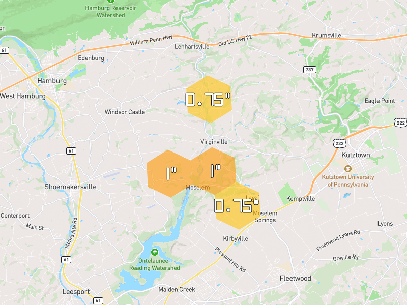 Hail map of Hamburg, PA on Jul 21, 2026, hail up to 1"