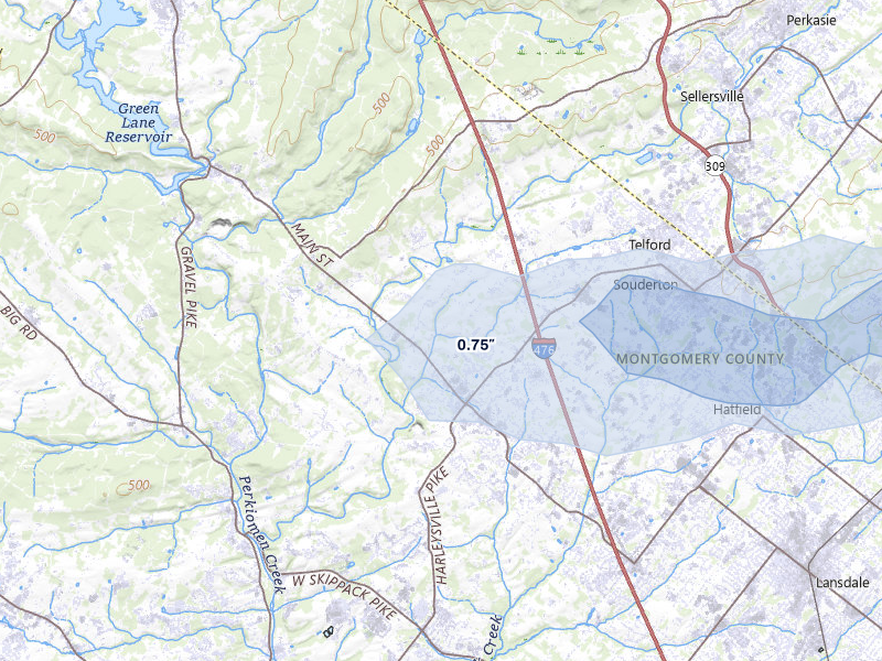NEXRAD radar-signature map of the hail over Harleysville, PA