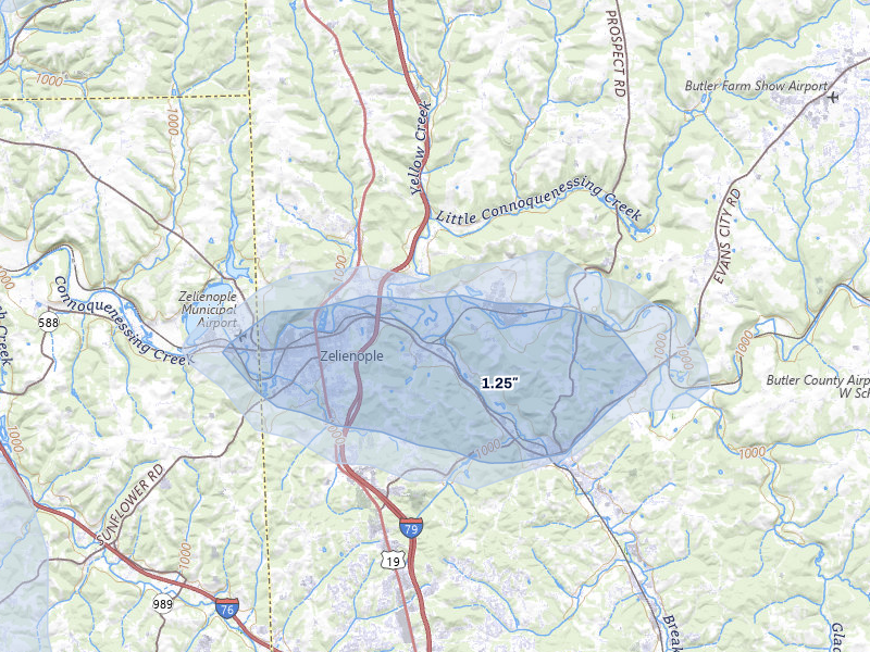 NEXRAD radar-signature map of the hail over Harmony, PA