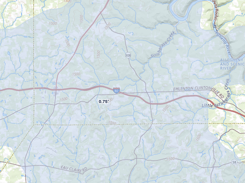 NEXRAD radar-signature map of the hail storm over Harrisville, PA on Mar 22, 2026
