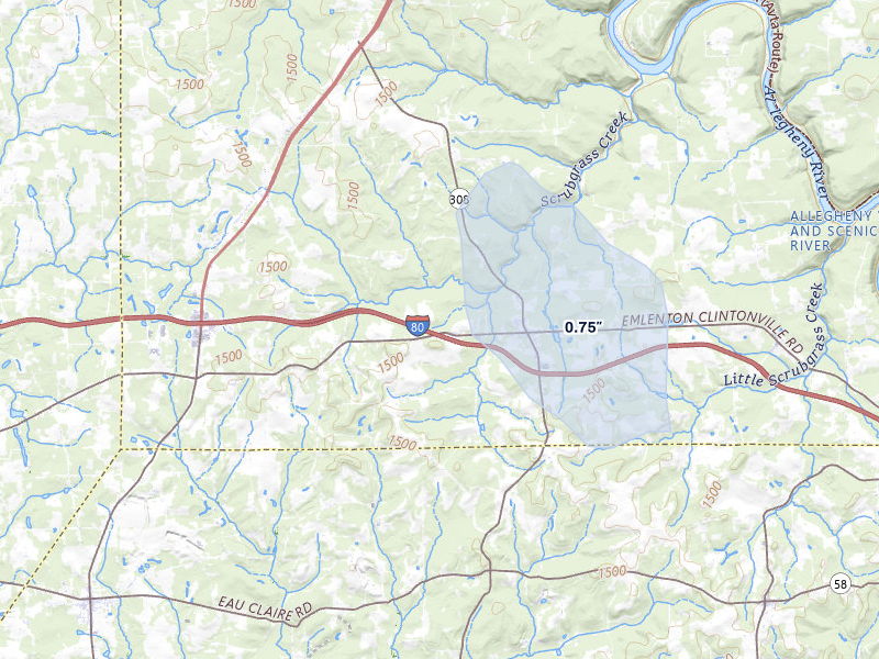NEXRAD radar-signature map of the hail over Harrisville, PA