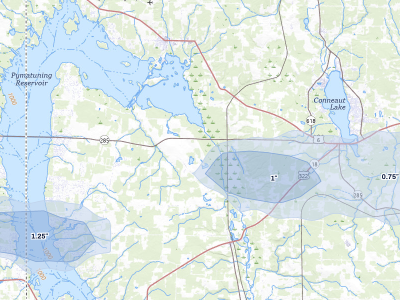 NEXRAD radar-signature map of the hail storm over Hartstown, PA on Jun 6, 2026