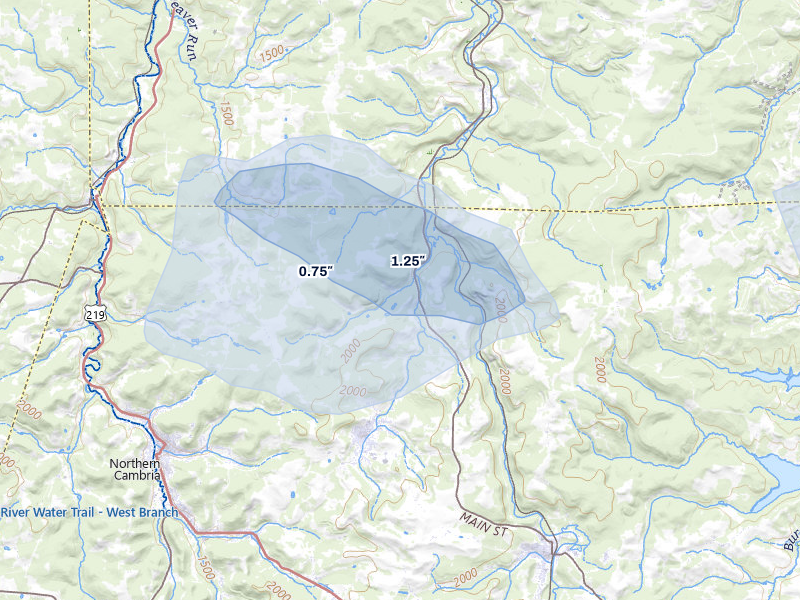 NEXRAD radar-signature map of the hail over Hastings, PA