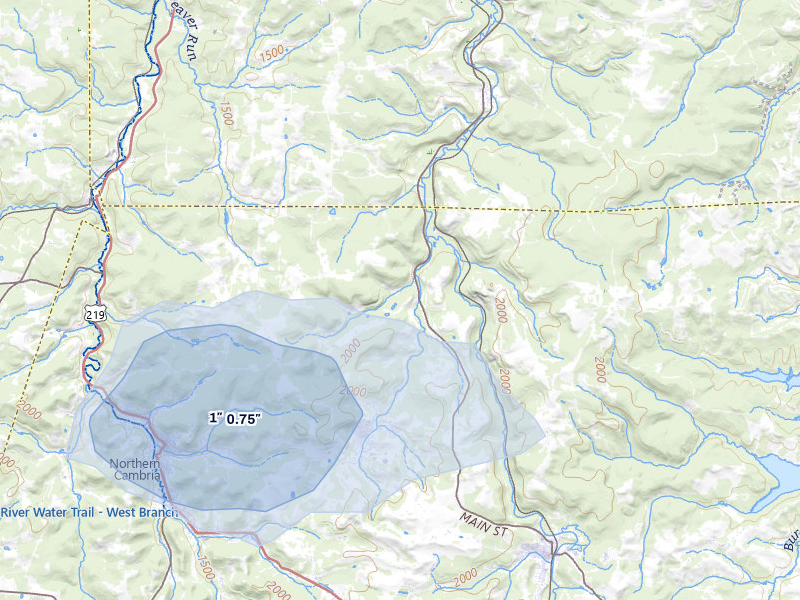 NEXRAD radar-signature map of the hail storm over Hastings, PA on Jul 10, 2026