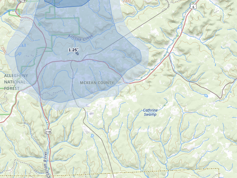 NEXRAD radar-signature map of the hail storm over Hazel Hurst, PA on Jul 27, 2026