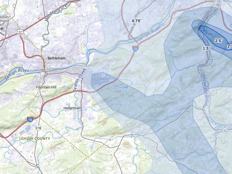 NEXRAD radar-signature map of the hail storm over Hellertown, PA on Jul 3, 2026