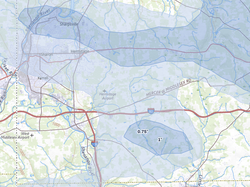 NEXRAD radar-signature map of the hail storm over Hermitage, PA on Jul 3, 2026