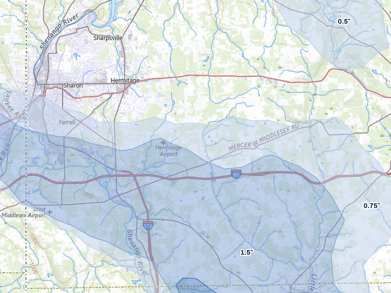 NEXRAD radar-signature map of the hail storm over Hermitage, PA on Jul 10, 2026
