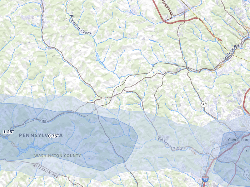 NEXRAD radar-signature map of the hail storm over Hickory, PA on May 13, 2026