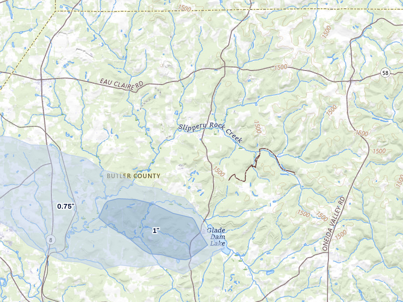 NEXRAD radar-signature map of the hail storm over Hilliards, PA on Jul 5, 2026