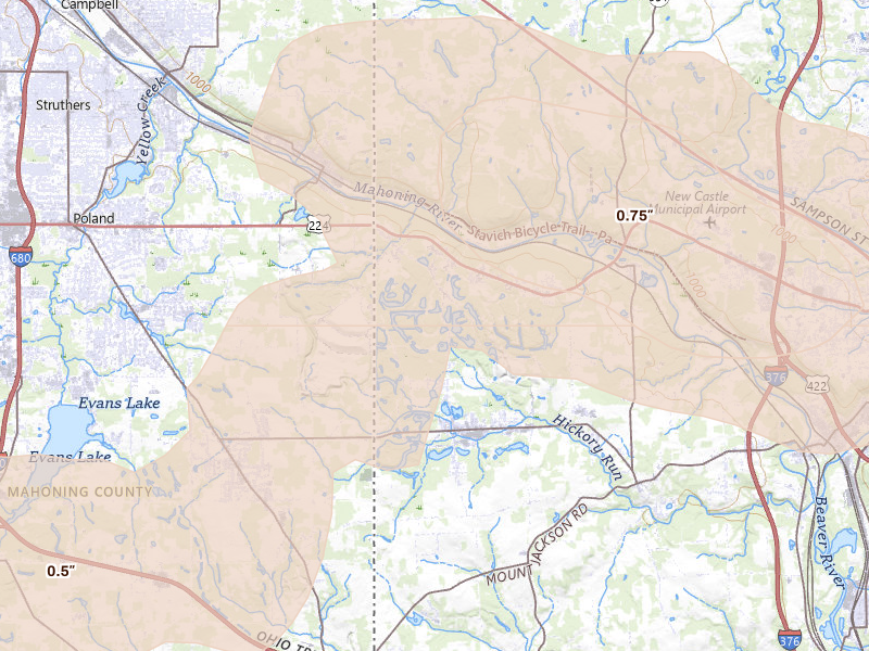 Radar-estimated hail-size map of the storm over Hillsville, PA
