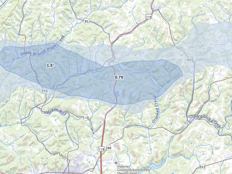NEXRAD radar-signature map of the hail over Home, PA
