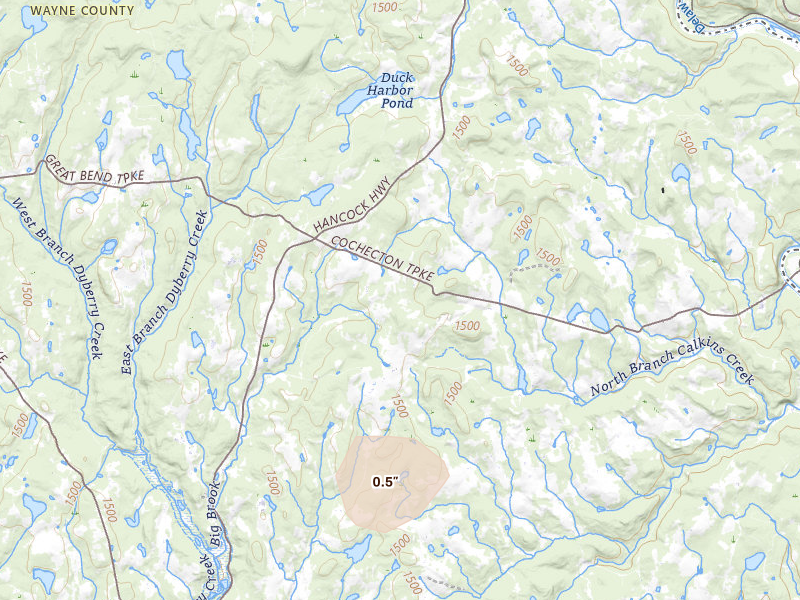 Radar-estimated hail-size map of the storm over Honesdale, PA on Jul 3, 2026