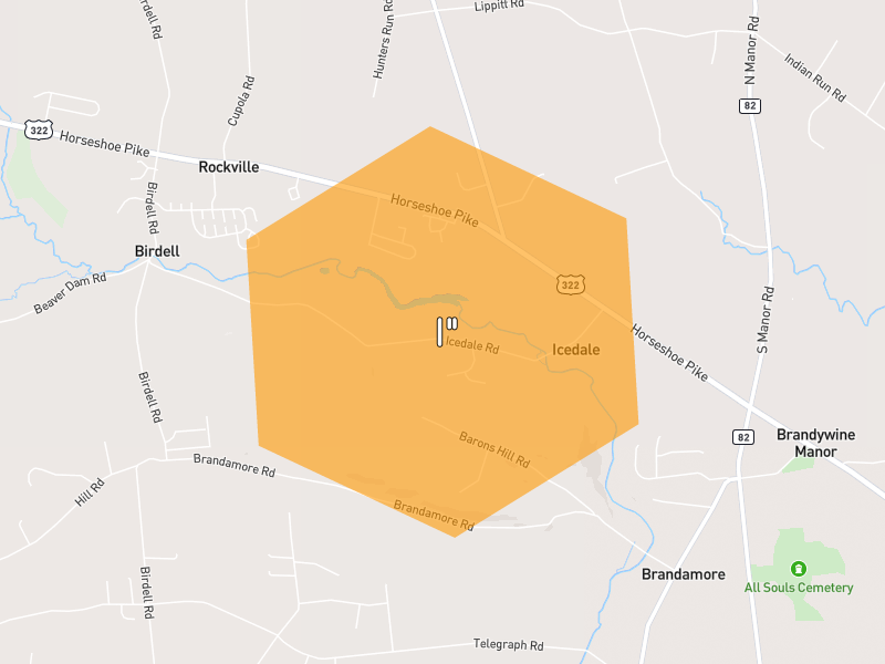 Hail map of Honey Brook, PA on Jul 5, 2026, hail up to 1"