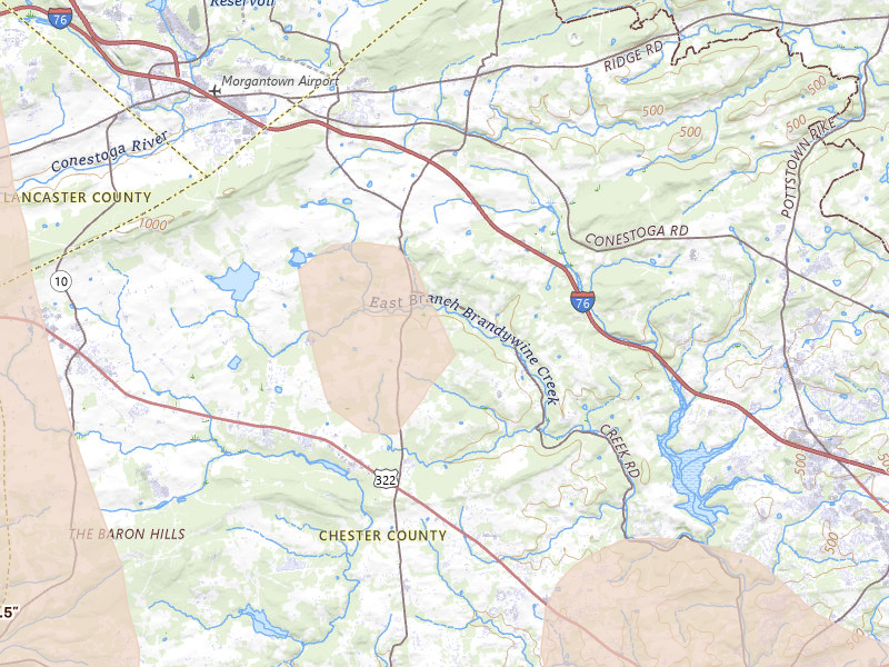 Radar-estimated hail-size map of the storm over Honey Brook, PA on Sep 1, 2026