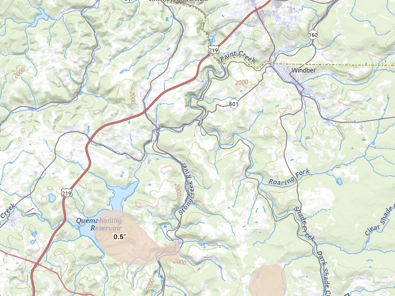 Radar-estimated hail-size map of the storm over Hooversville, PA on Sep 3, 2026