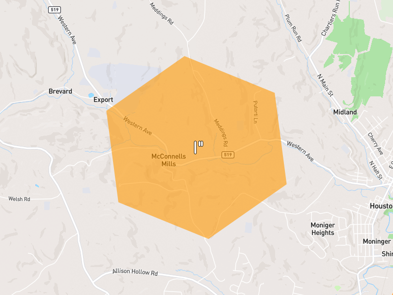 Hail map of Houston, PA on Jul 4, 2026, hail up to 1"