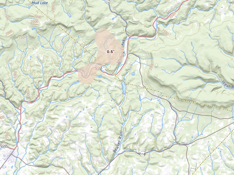 Radar-estimated hail-size map of the storm over Hughesville, PA on Apr 4, 2026