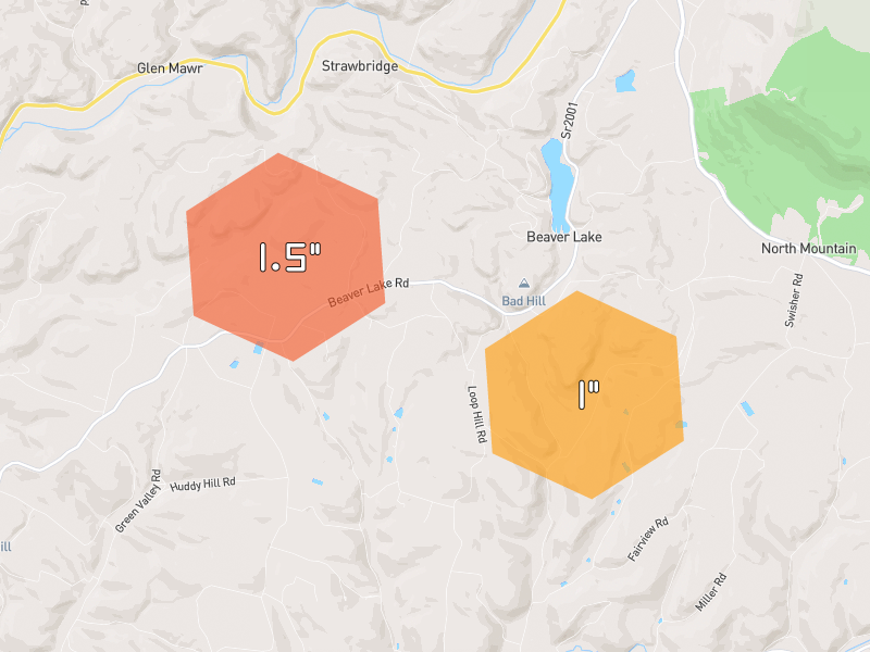 Hail map of Hughesville, PA on Jul 4, 2026, hail up to 1.5"