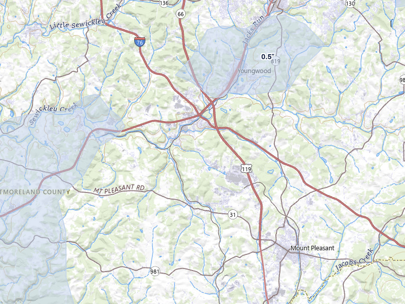 NEXRAD radar-signature map of the hail over Hunker, PA