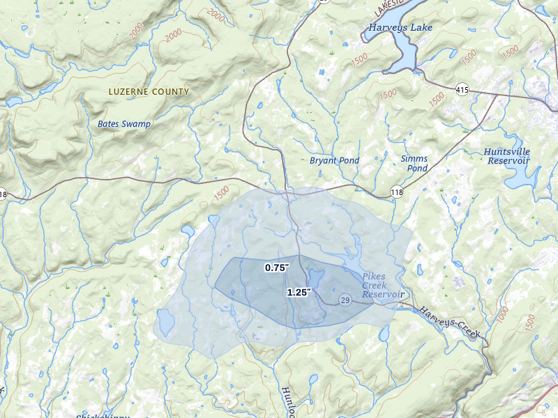 NEXRAD radar-signature map of the hail over Hunlock Creek, PA