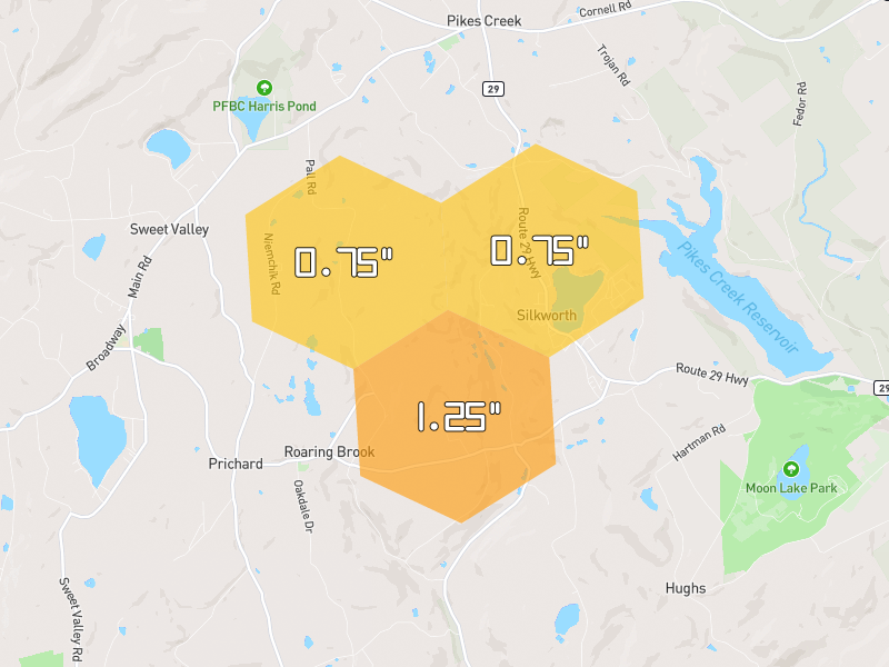 Hail map of Hunlock Creek, PA on Jun 6, 2026, hail up to 1.25"