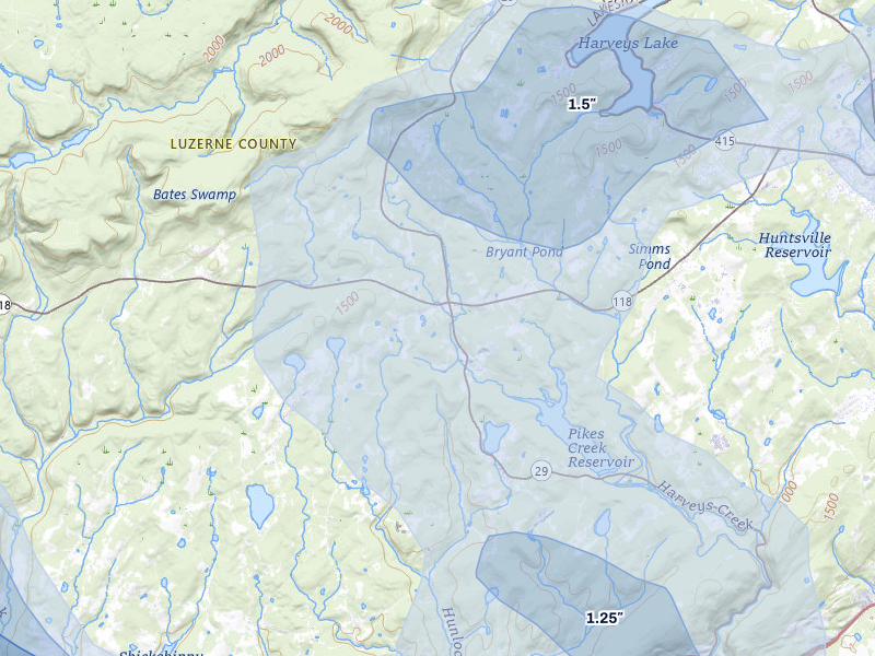 NEXRAD radar-signature map of the hail storm over Hunlock Creek, PA on Aug 27, 2026