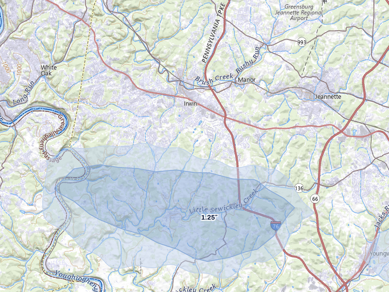 NEXRAD radar-signature map of the hail storm over Irwin, PA on Mar 22, 2026