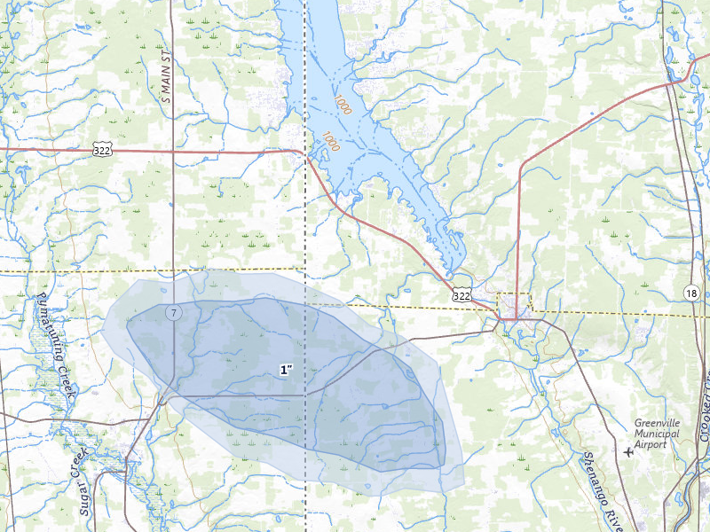 NEXRAD radar-signature map of the hail over Jamestown, PA