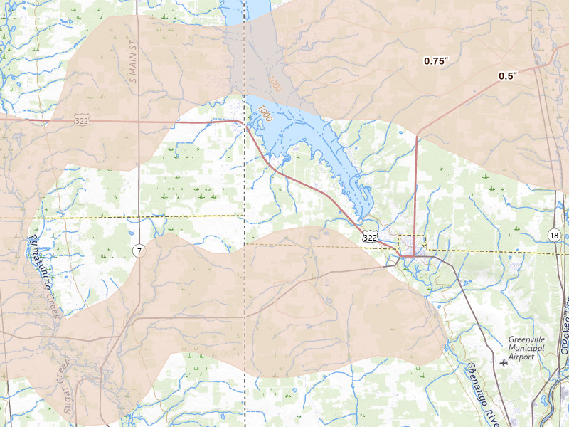 Radar-estimated hail-size map of the storm over Jamestown, PA on Sep 2, 2026