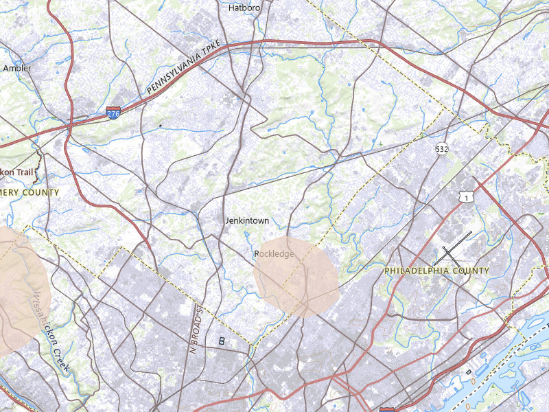 Radar-estimated hail-size map of the storm over Jenkintown, PA on Jul 27, 2026