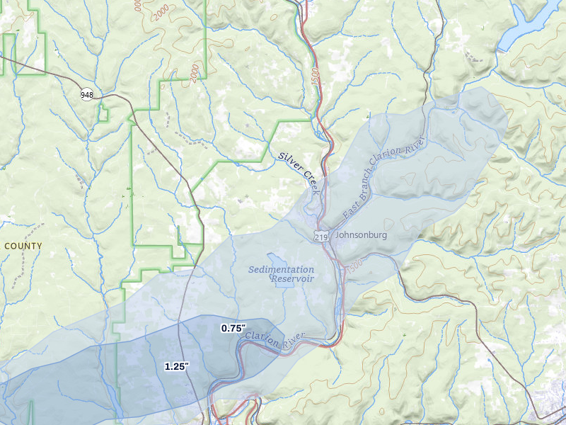 NEXRAD radar-signature map of the hail storm over Johnsonburg, PA on May 13, 2026