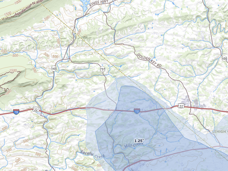 NEXRAD radar-signature map of the hail over Kempton, PA