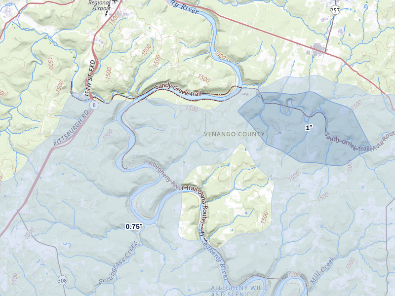 NEXRAD radar-signature map of the hail storm over Kennerdell, PA on Mar 22, 2026