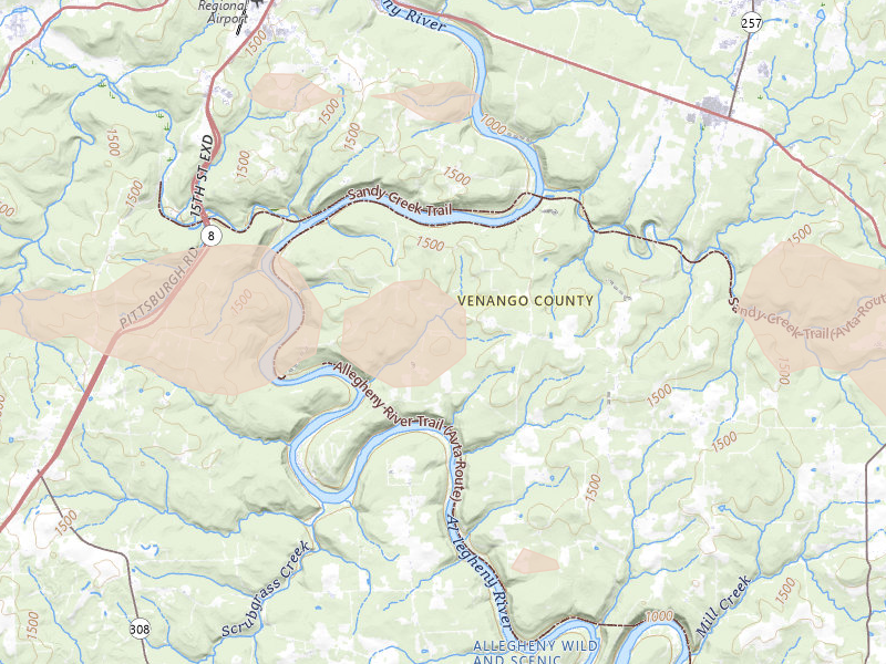 Radar-estimated hail-size map of the storm over Kennerdell, PA on Jul 3, 2026