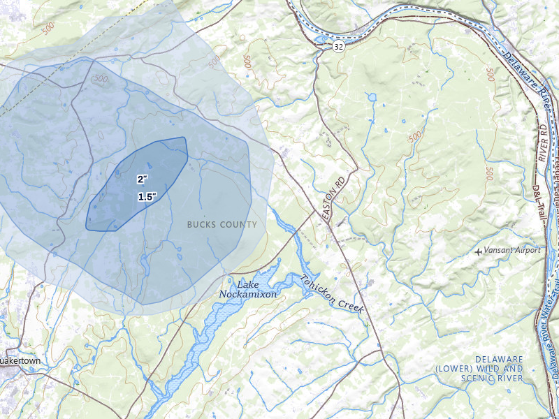 NEXRAD radar-signature map of the hail over Kintnersville, PA