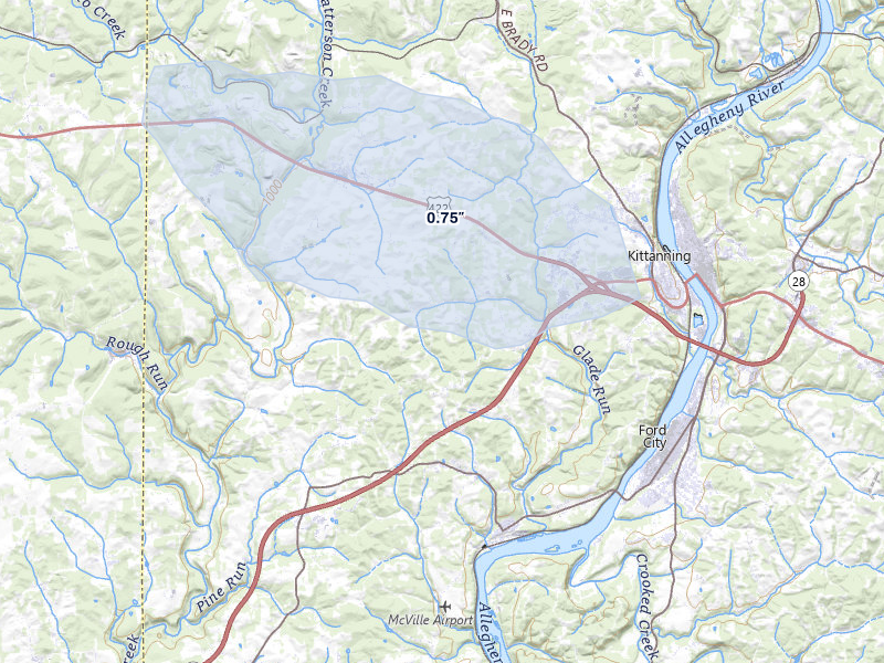 NEXRAD radar-signature map of the hail over Kittanning, PA