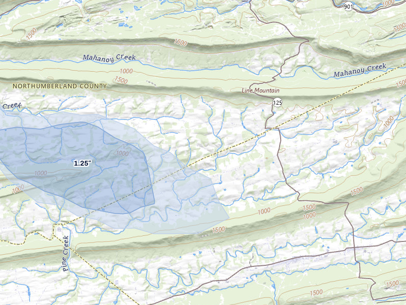 NEXRAD radar-signature map of the hail storm over Klingerstown, PA on Jul 3, 2026