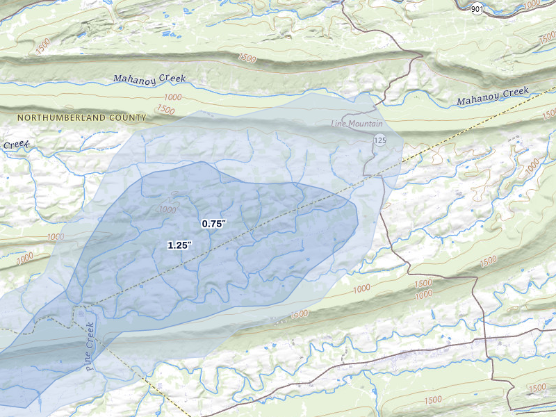 NEXRAD radar-signature map of the hail storm over Klingerstown, PA on Aug 7, 2026