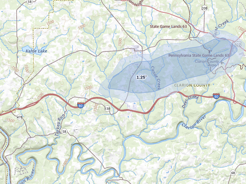 NEXRAD radar-signature map of the hail over Knox, PA