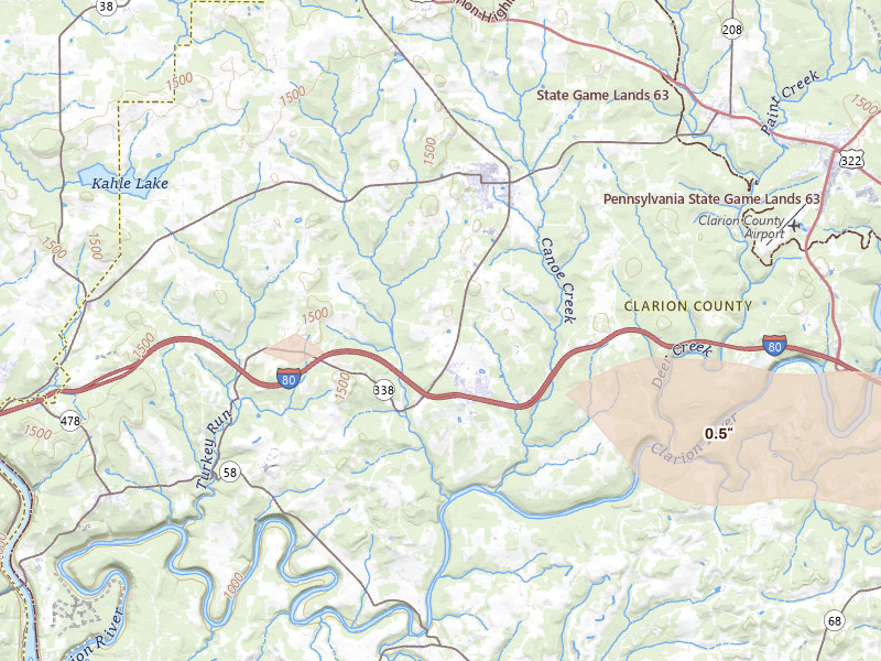 Radar-estimated hail-size map of the storm over Knox, PA on Sep 2, 2026